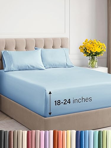 CGK Unlimited - Sábanas de bolsillo extra profundo - Juego de sábanas de 7 piezas - Sábanas de tamaño King divididas de bolsillo profundo - Sábanas