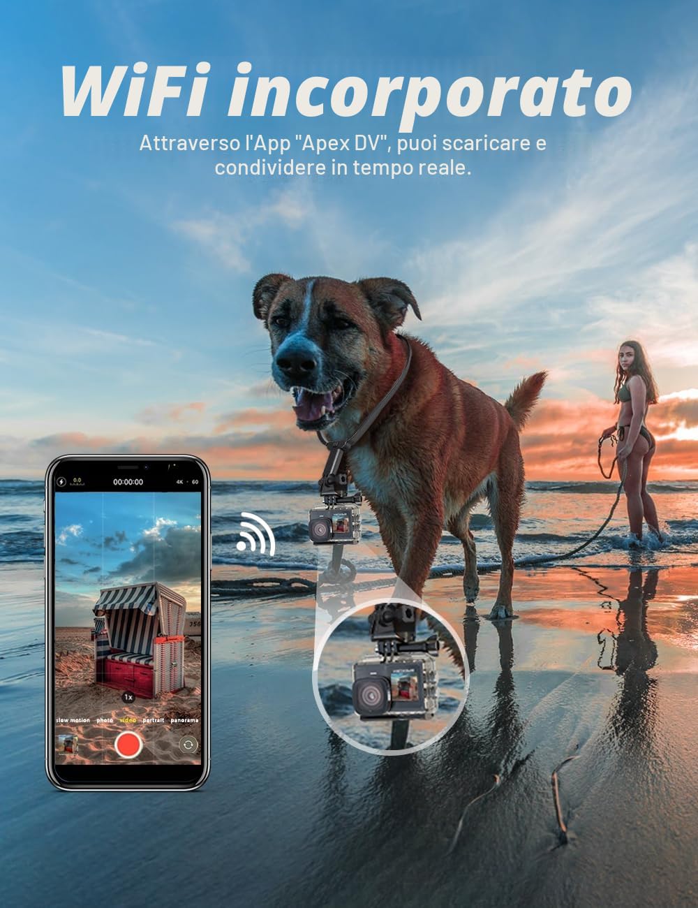 Apexcam Nuovo X80pro Doppia Screen Action Cam 4K60FPS 8X Zoom EIS 64MP Ultra HD WiFi Fotocamera Sportiva Telecamera subacquea 40m Impermeabile 2.4G Telecomando 2x1350mAh Batterie