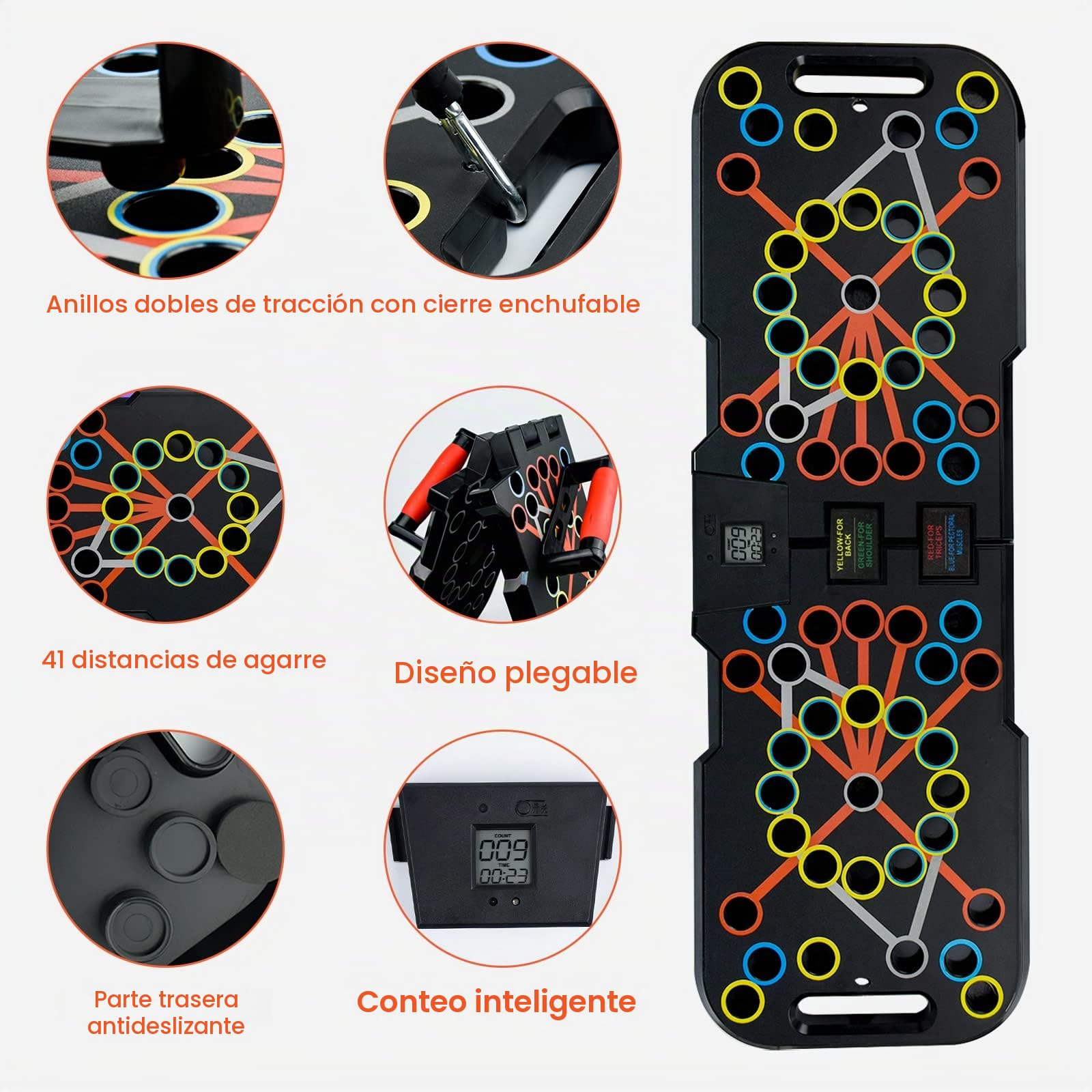 41 en 1 Push Up Rack Board System Push Up Tabla Board Fitness Entrenamiento Gimnasio Ejercicio Stand con Banda Elastica＆Contador inteligente para El Aptitud Entrenamiento Muscular Del Cuerpo