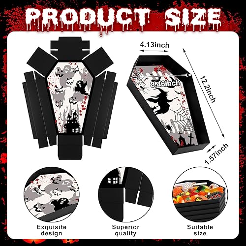 Miniatura 3 de Bandeja de ataúd de papel de Halloween de 12.2 x 8.46 pulgadas, 16 piezas, estilo horrible