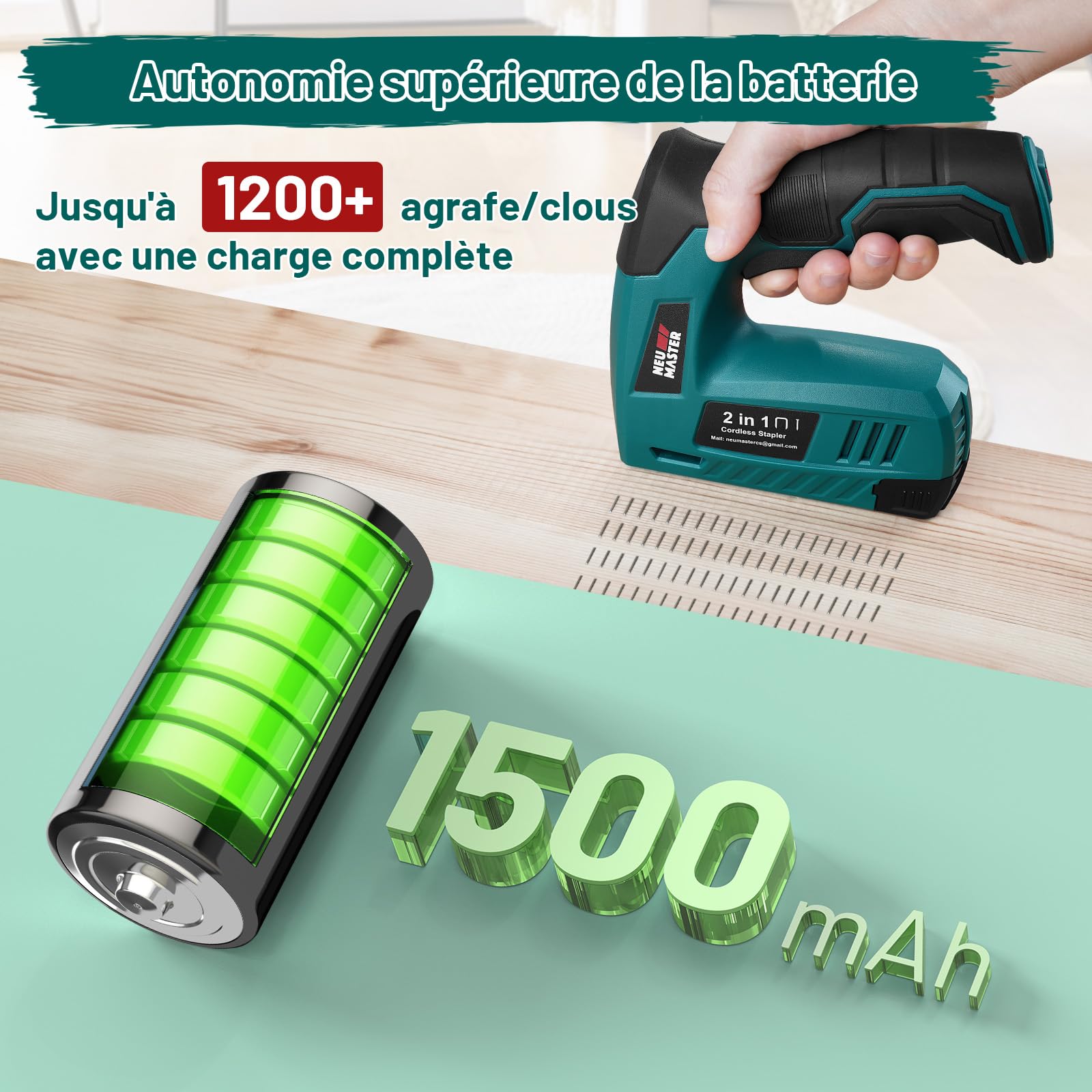 NEU MASTER Agrafeuse Électrique, 2-en-1 4V Cloueuse Electrique Sans Fil avec Câble de Charge, 1000 Agrafes & 1000 Clous Inclus, Idéal pour l'Artisanat, le Bricolage et la Décoration Intérieure