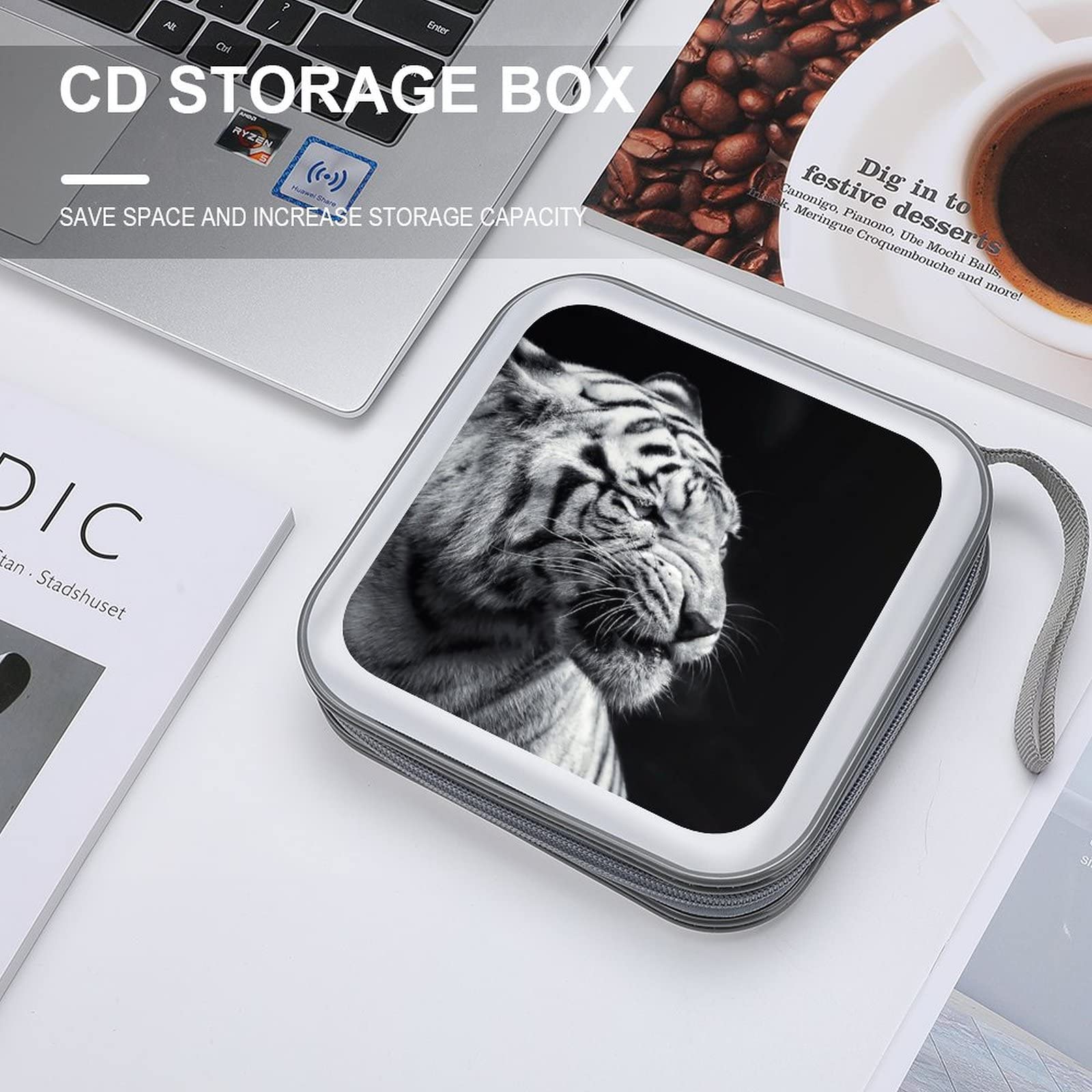 Amazon.co.jp: CD収納ボックス 灰色の虎 白黒 タイガー 寅年 虎