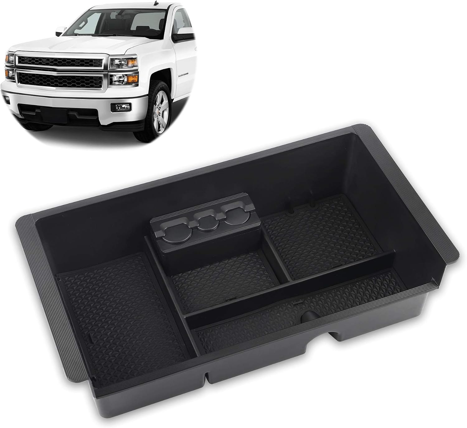 Richeer Center Console Organizer Compatible with 2014-2018 Silverado/Sierra 1500/2500HD/3500HD Yukon Yukon XL ABS Tray Armrest Box Secondary Storage - Full Console w/Bucket Seats ONLY