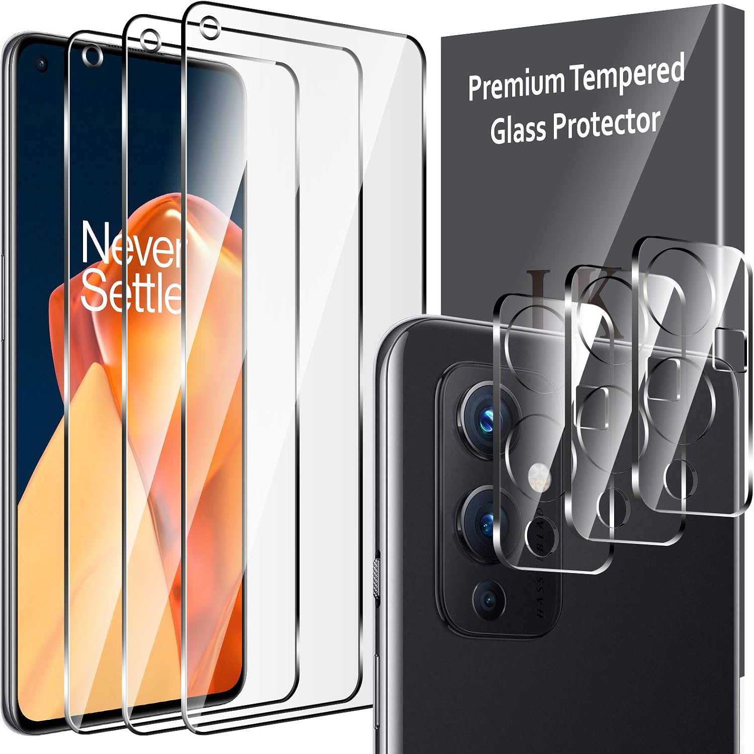 [6 Pack] LK 3 Pack OnePlus 9 Screen Protector + 3 Pack Camera Lens Protector, Tempered Glass, Scratch-Resistant, HD, Case-Friendly, Touch Sensitive Screen Protector for 1+9 [Not Fit for OnePlus 9 Pro]