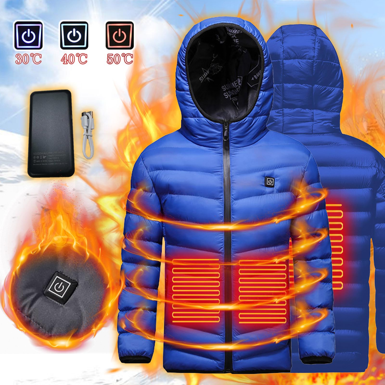 Veste Chauffant Electrique Enfant-avec Batterie Garçons Filles Manteau Doudoune Chauffante Lavable Léger avec Plusieurs Zones de Chauffage pour Thanksgiving Noël Manteau Doudoune Chauffant Enfant