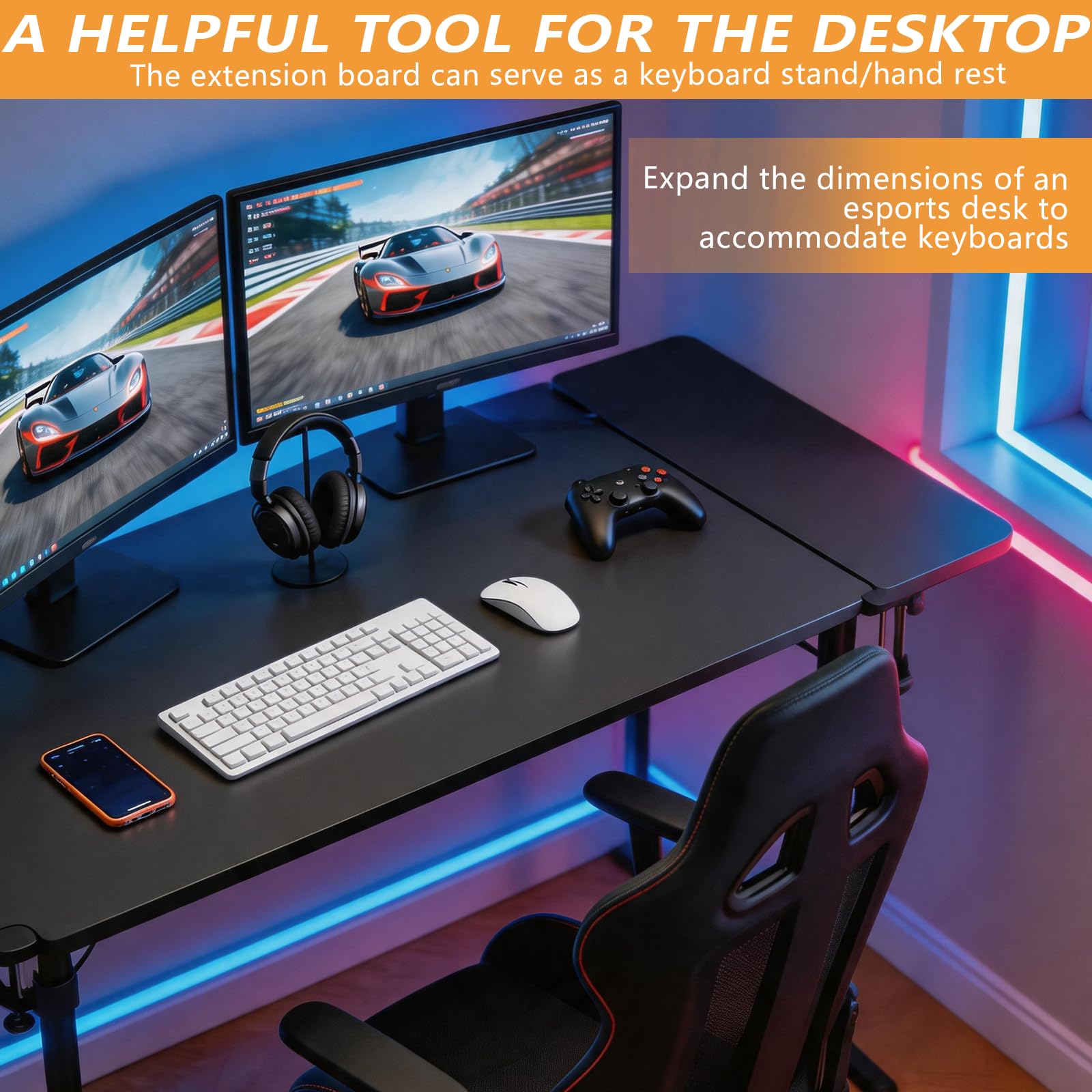 Prolunga Ergonomica Per Scrivania, 70 * 25CM Prolunga Da Tavolo Pieghevole A 90° Con Poggiapolsi Nera Supporto Per Braccio E Polso Poggiabraccia Per Computer Accessorio Da Scrivania