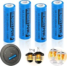 Henreepow AA 3.2v Solar Rechargeable Batteries, Double A 600mAh 3.2v 1.92wh LiFePo4 Solar Battery, Rechargeable Batteries for Outdoor Lights, Wall Lantern, Solar Post Lights(AA-3.2v-4pack)