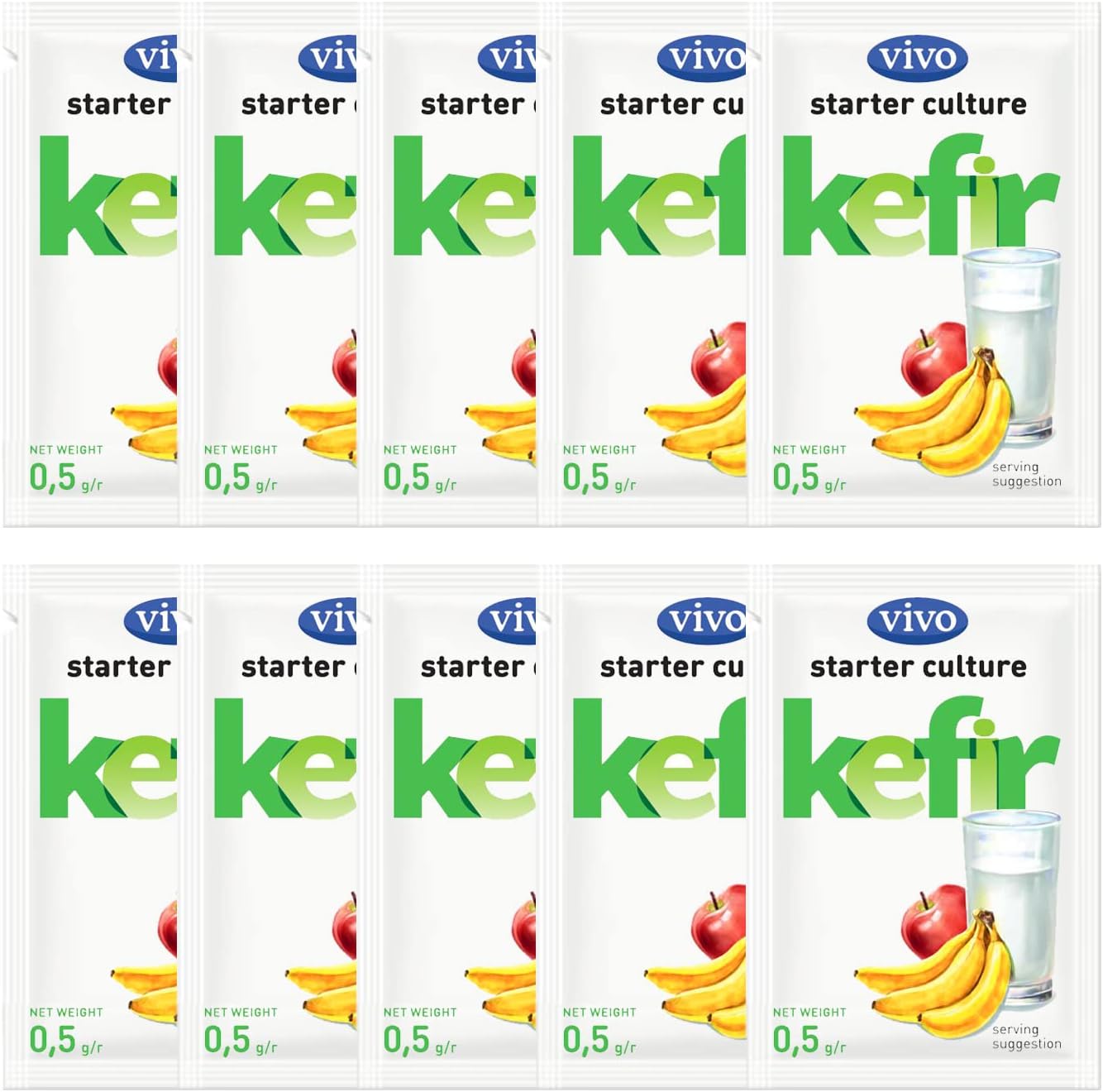 VIVO Kefir Starter (5 boxes) Makes up to 30 quarts of kefir