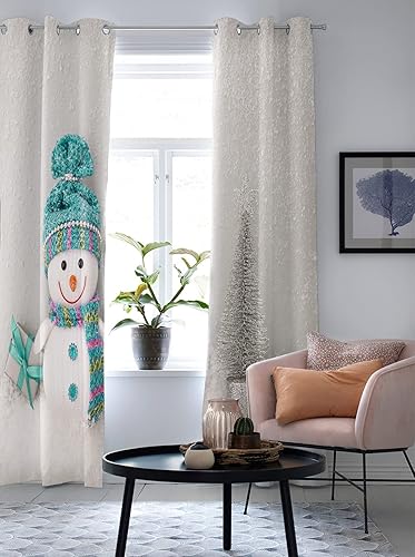 Miniatura 5 de Libaoge Curtains Panels for Kitchen Modern Cute Smile Snowman with a Green Hat Gray Texture Window Curtains Light Filtering Grommet Top Drapes for