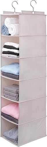 Organizador colgante grande de suéter para armario, estantes colgantes plegables de 6 estantes con cajones, lavable (beige, 6 estantes)