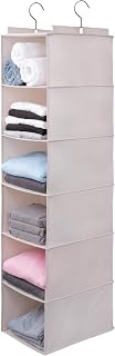 Large Hanging Sweater Organizer for Closet,Collapsible 6-Shelf Hanging Closet Shelves with Drawers, Washable (Beige -6 Shelf)
