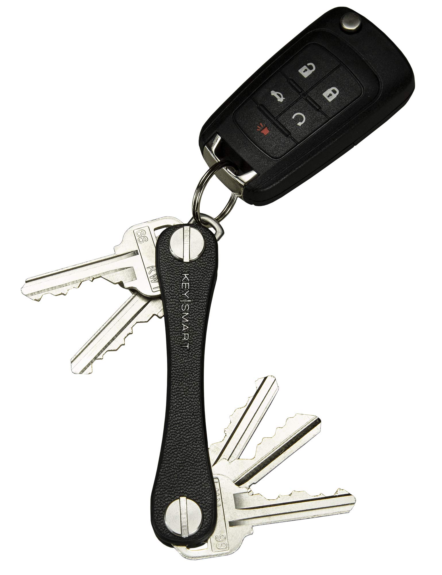 KeySmart Leather - Compact Key Holder & Pocket Keychain Organizer (up to 10 Keys, Black)