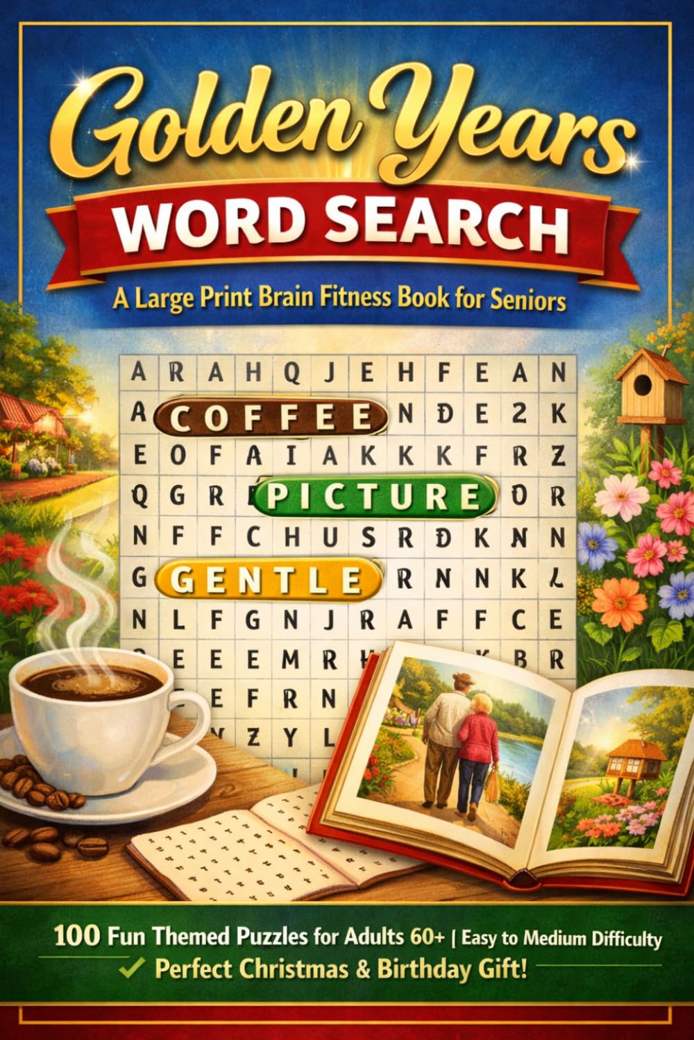 Golden Years Word Search: A Large Print Brain Fitness Book for Seniors | 100 Fun Themed Puzzles for Adults 60+ | Easy to Medium Difficulty | Perfect ... Birthday Gift for Grandma, Grandpa & Retirees