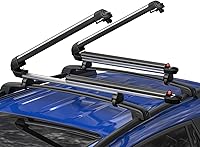 BougeRV Lockable Ski & Snowboard Rack - 28" Sliding Extension Fits 6 Pairs Skis/4 Snowboards, Crab Mount for Square/Aero/Oval Bars