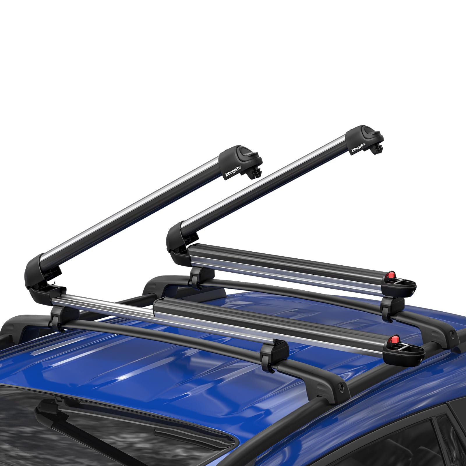 BougeRV Lockable Ski &amp; Snowboard Racks, Extension with Sliding Feature, 28'' Fits 6 Pairs Skis or 4 Snowboards, Crab Mounting System Fits for Square/Aero/Oval Cross Bars