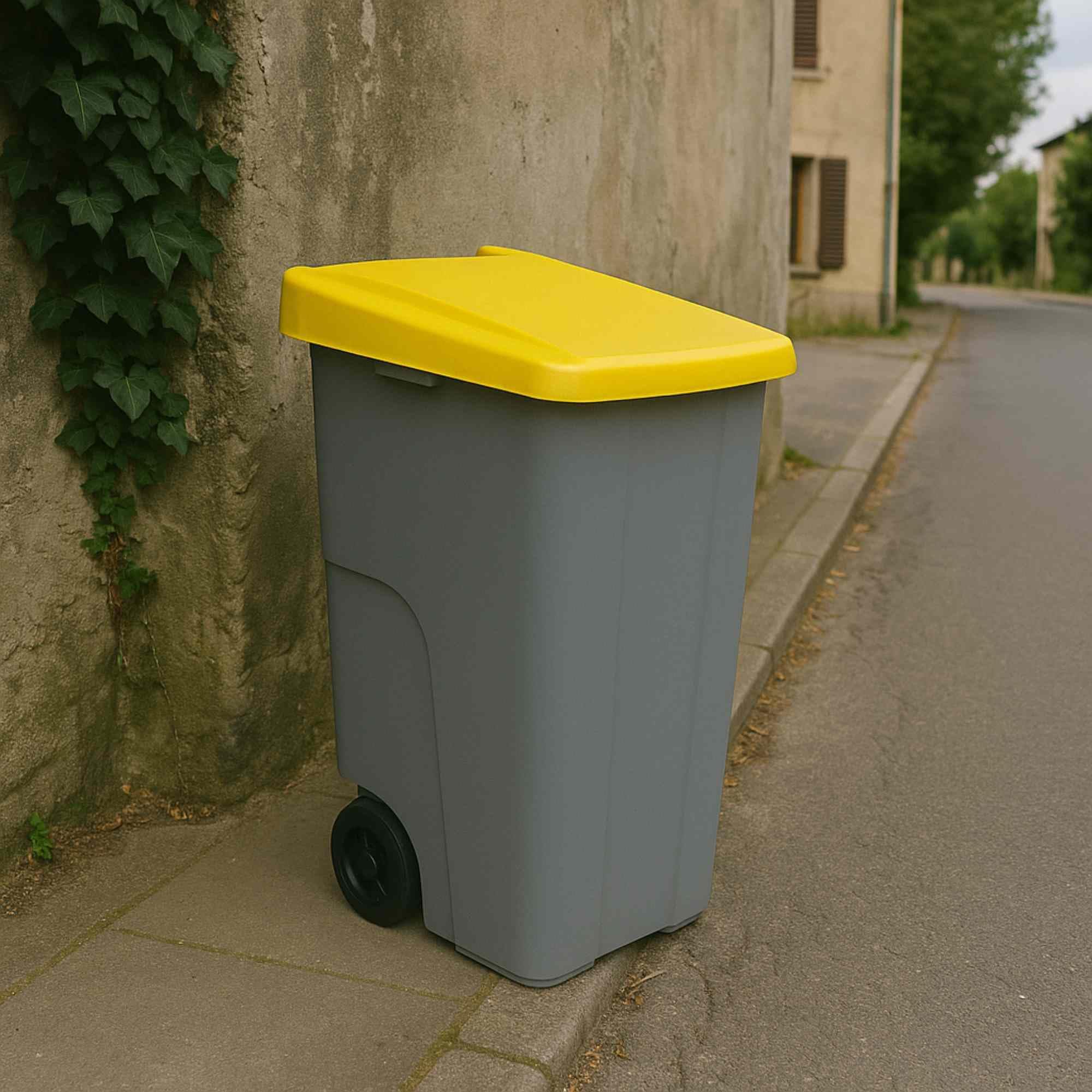 Well Home Contenedor Reciclo 110 litros Cerrado, Amarillo, 88x57x42 cm