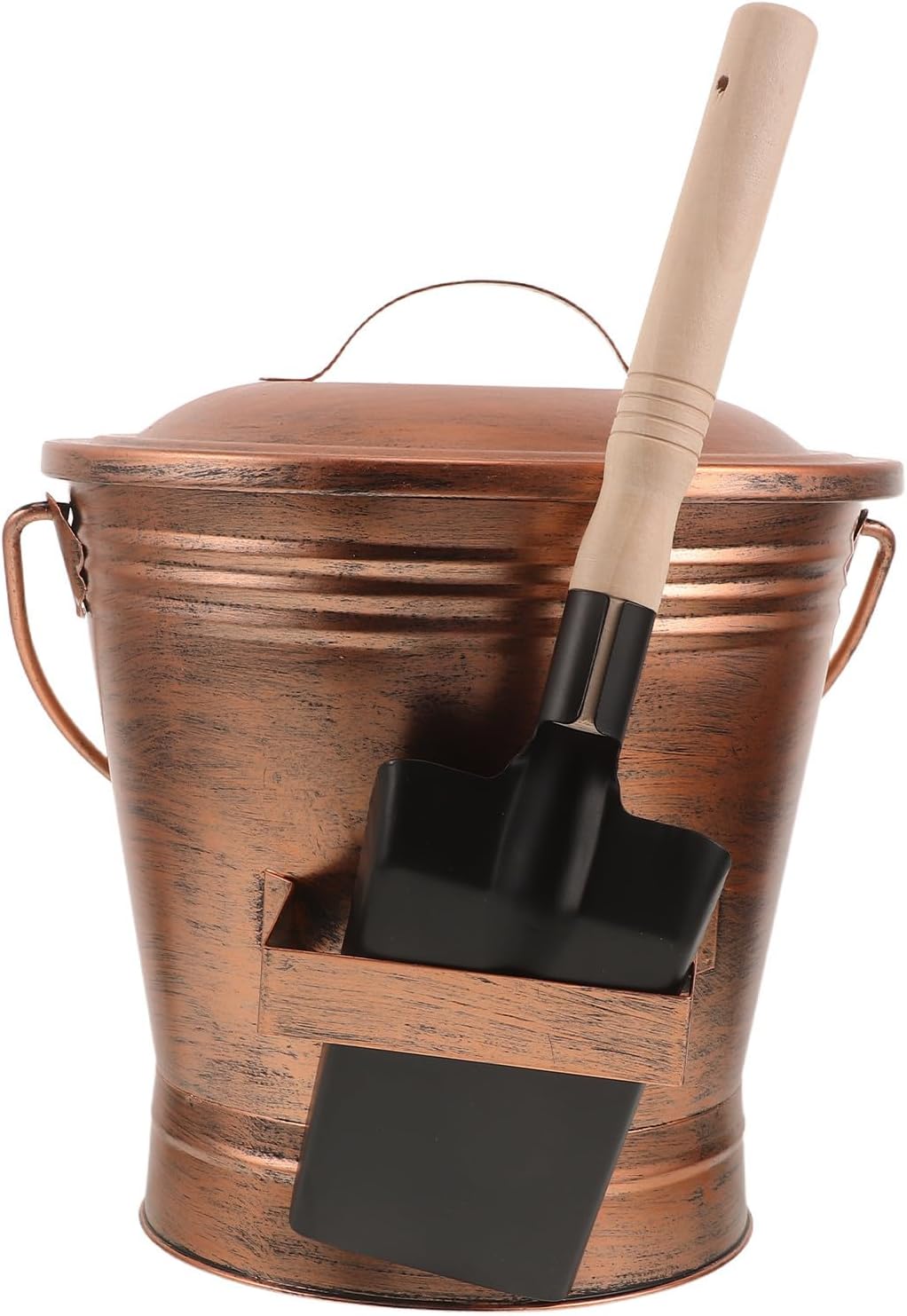 Ash Bucket Set with Lid and Shovel Iron Fireplace 3 Gallon | Black Finish, Wood Handle, Seamless Cleanup, Sturdy Build, Decorative Vintage Look for Hearth Care
