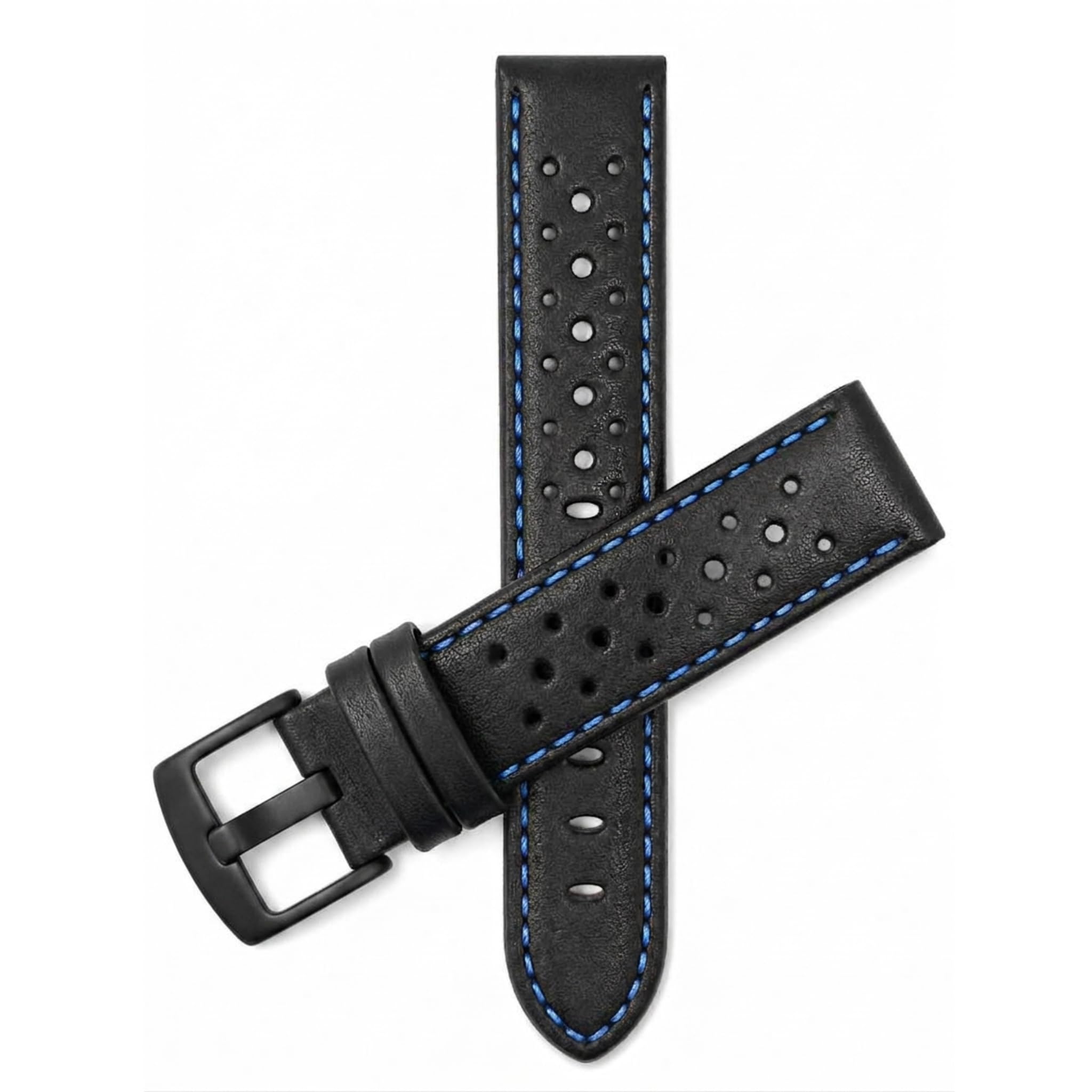 Mens Leather Rally Strap, Perforated Racing Watch Band, 18-24mm, Reg/XL