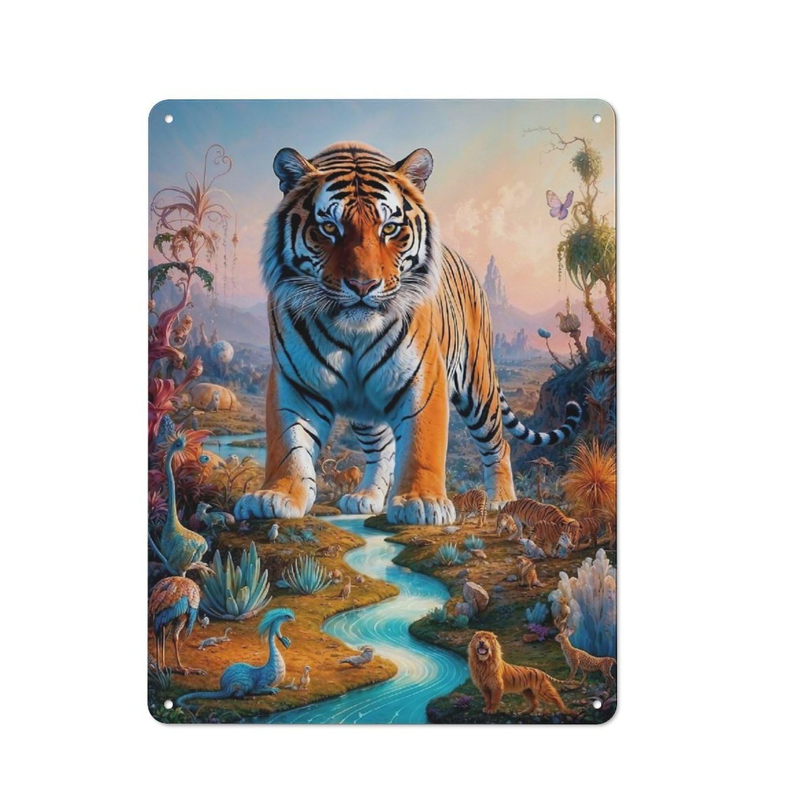 Vintage Phantasmal Tiger Decorative Tin Plaque 40x30cm, Room Wall Plaque for Hallway, Home Bar, Garage Or Study