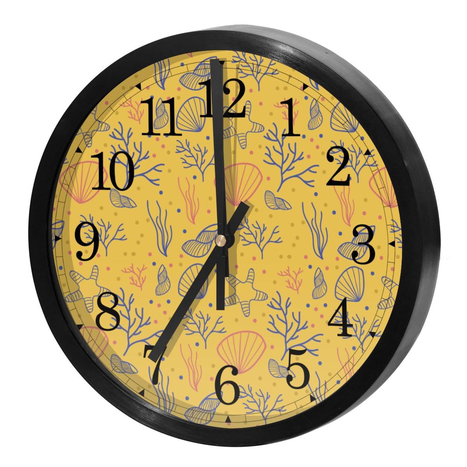 Horloge murale pour cuisine et bureau motif algues et coquillages