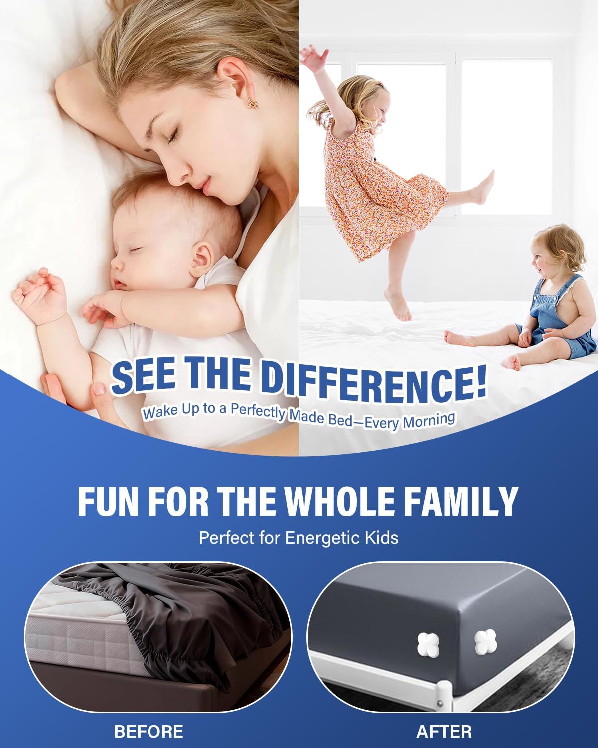 Twist-Lock Bed Sheet Holder & Corner Grippers - Stops Shifting & Bunching for a Tight Fit, Innovative Clip-Free Design,Universal for All Mattress & Sheet Sizes, Easy Install