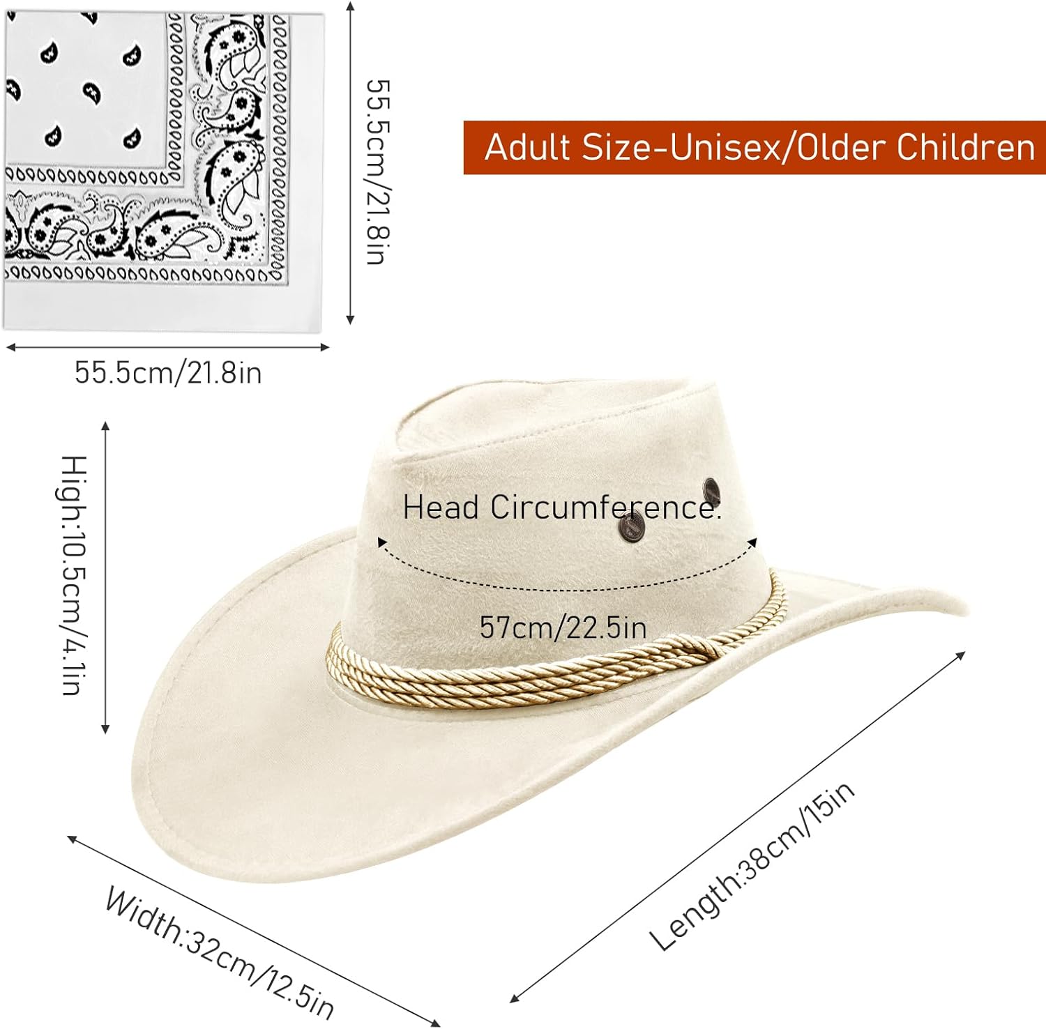 12Pcs Cowboy Hats and Bandanas,Western Cowboy Hats Bulk,Wide Brim Cowgirl Hats Costume Party for Men Women - Image 2