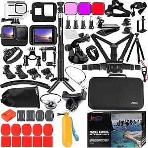 Accessories Kit for GoPro Hero 13, 12, 11, 10, 9 Black Waterproof Housing Silicone Case Glass Screen Protector Bundle