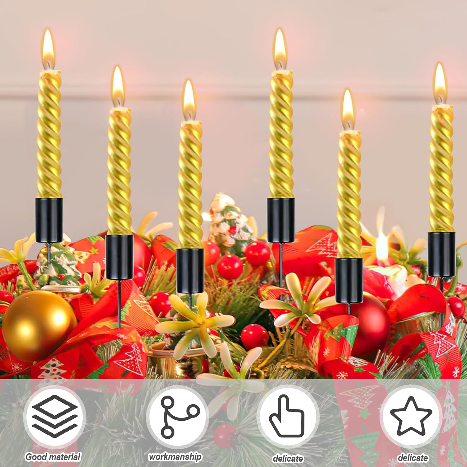 4 Stück Adventskranz-Kerzenhalter Schwarz – Retro-Design Mit Dorn, 11 Cm Hoch, Aus Metall