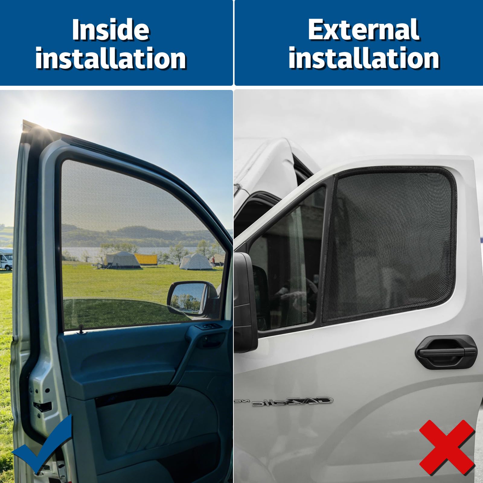 Magnetische Seitenfenster Insektenschutznetze Ersatz für Mercedes-Benz Vito/V-Class/Marco Polo W639/W447 2003-2026, Insektenschutzgitter Vordertür (Paar), Hält Insekten Fern