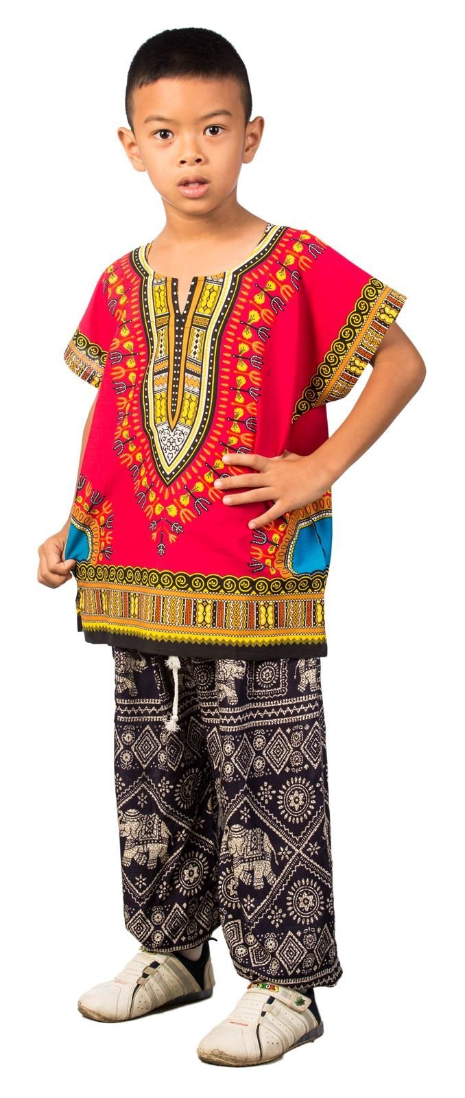 LOFBAZ African Dashiki Shirt for Kids Girls Boys Unisex Clothes Print T-Shirts Little Baby Toddler Dress Up Clothing Magenta 3-6M