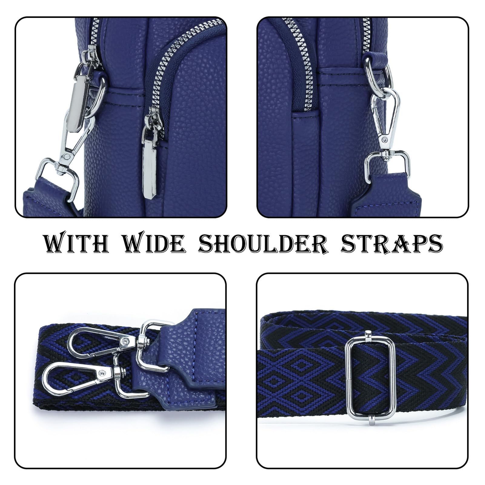 26x18cm Sac Bandouliere Femme Petit avec Large Sangle Sac à Main en Cuir Vegan Élégant Sac Bandoulière Femme Ajustable pour Quotidien & Voyage Bleu foncé