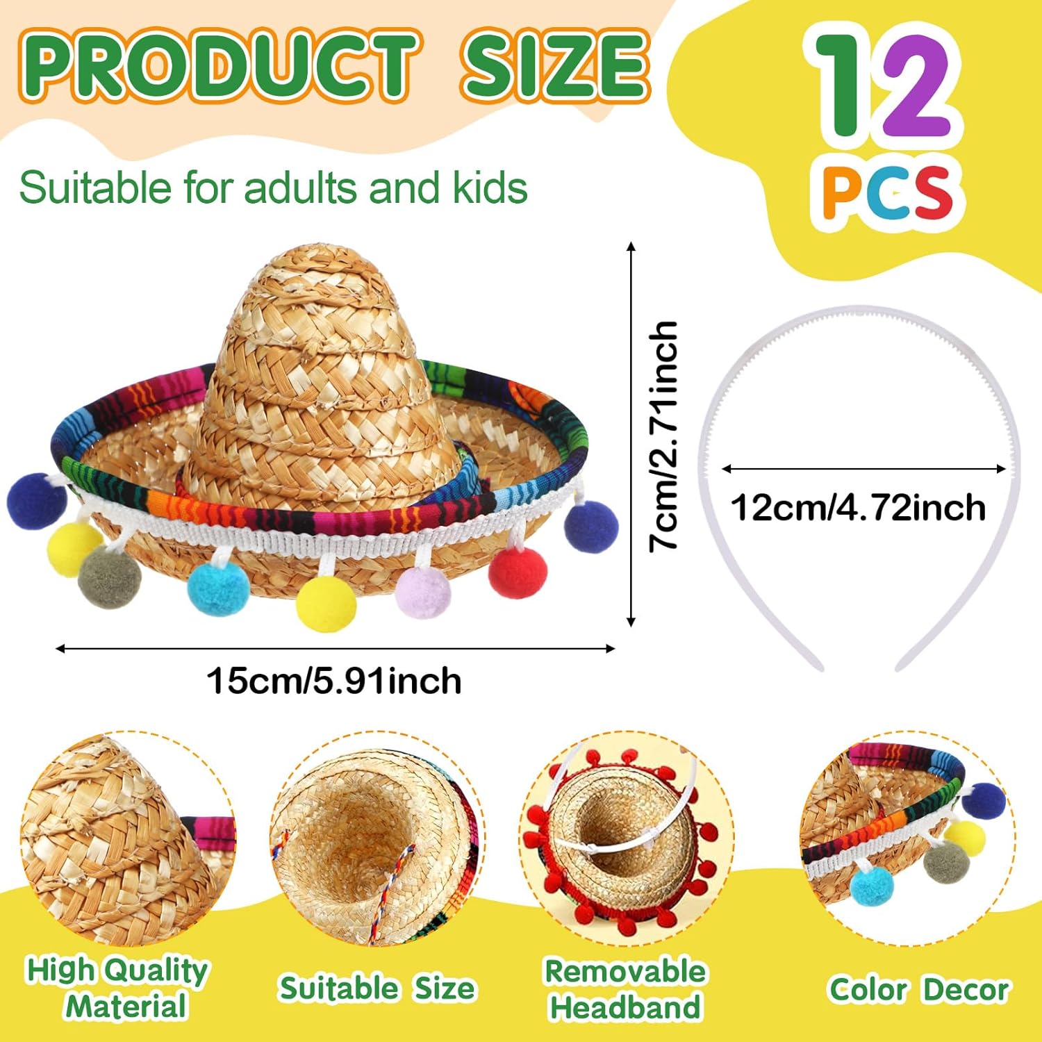 Syhood 24 Pcs Fiesta Party Supplies Cinco De Mayo Sombrero Headband Hats Eyeglasses for Mexican Theme Decoration Accessories