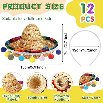 Syhood 24 Pcs Fiesta Party Supplies Cinco De Mayo Sombrero Headband Hats Eyeglasses for Mexican Theme Decoration Accessories
