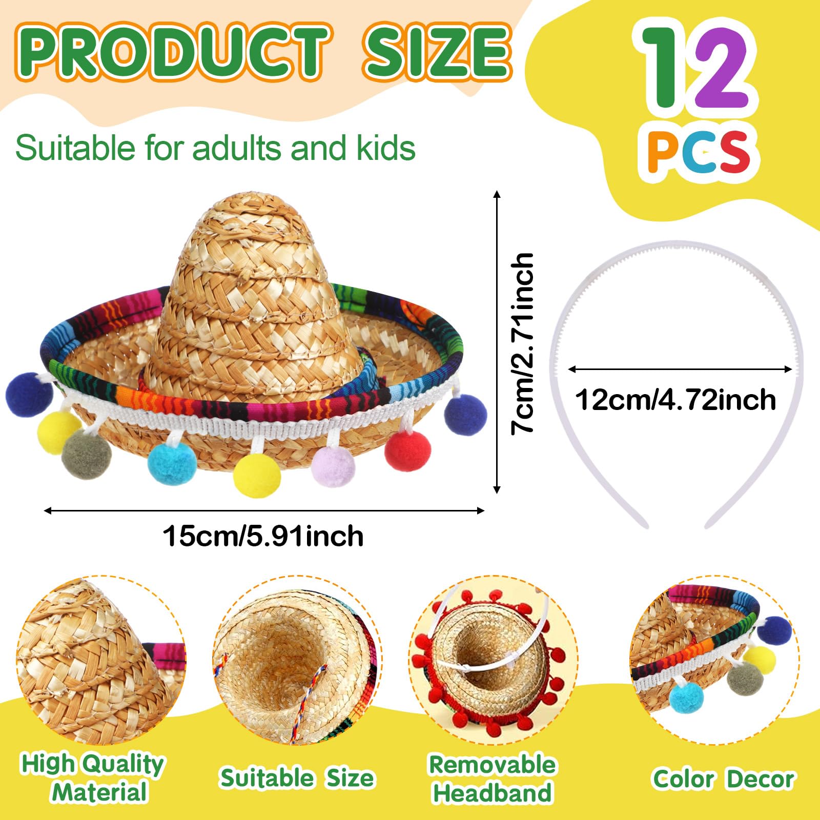 Syhood 24 Pcs Fiesta Party Supplies Cinco De Mayo Sombrero Headband Hats Eyeglasses for Mexican Theme Decoration Accessories(Classic Style)