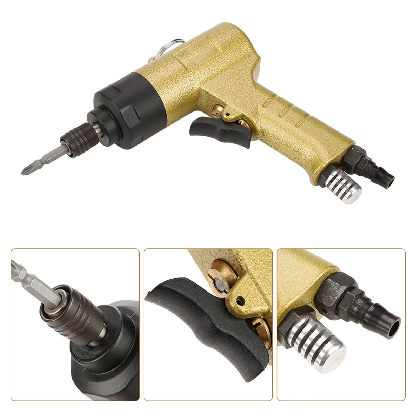 ViaGasaFamido Destornillador Neumático, Material Metálico, Herramienta Industrial de 5000 Rpm, Ideal para Fabricación de Máquinas y Reparación de Automóviles
