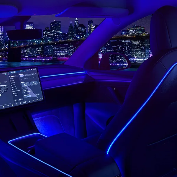 Nestour Interior Car Neon Light Fit for Tesla Model 3 Y 2021 2022 2023 (Center Console+Dashboard+Seat+4 Foot Lights) with Matching Armrest Organizer, Tesla Ambient Lights, APP-Controlled RGB LED