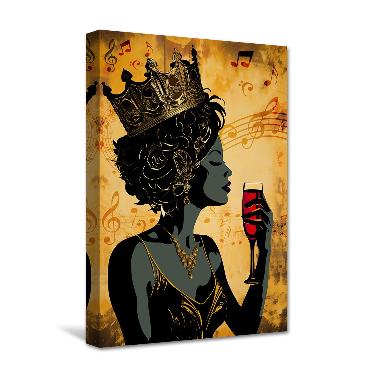 CXHOSTENT African American Canvas Wall Art Black Queen Picture Vintage Black Women Love Music and Red Wine Cups Painting Prints for Bar Dinning Room (A, 30.00 x 45.00 cms) โ image 1