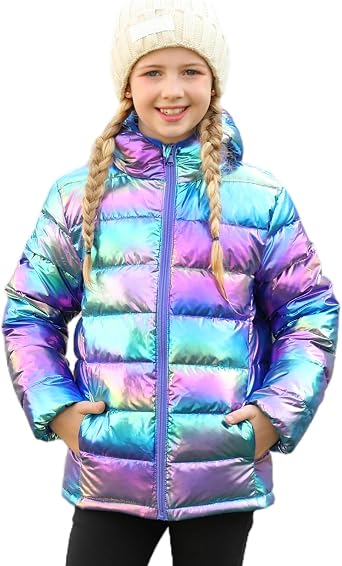 Enlifety 4-12T Girls Winter Coat Lightweight Hooded Puffer Jacket | Lightweight windproof water-resistant hooded zip front outerwear for school travel outdoor play and cool weather layering