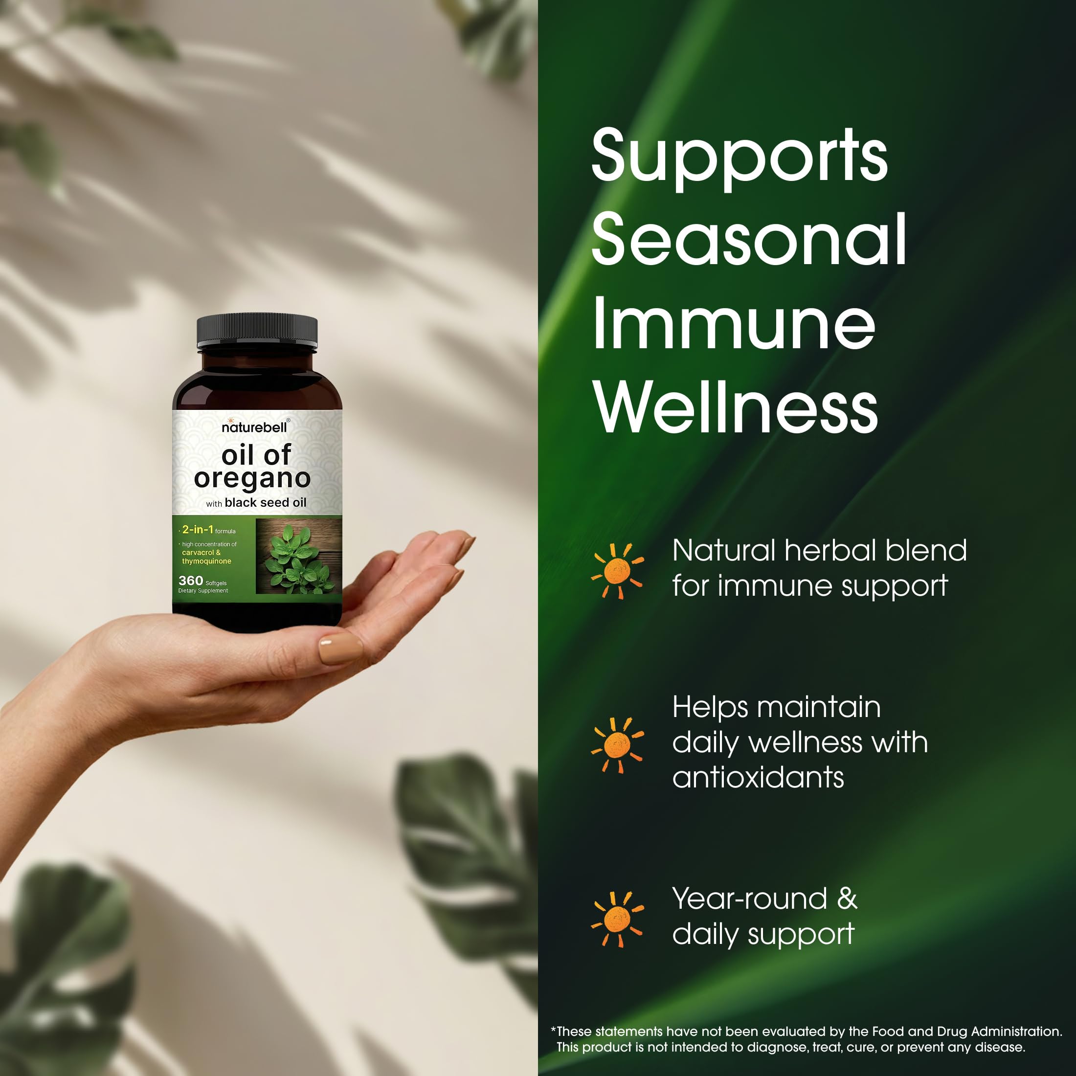 NatureBell Oil of Oregano with Black Seed Oil - 360 Softgels - 2-in-1 Herbal Complex for Immune Health* - Includes Carvacrol, Thymoquinone & Extra Virgin Olive Oil - Non-GMO — Amazon image 4