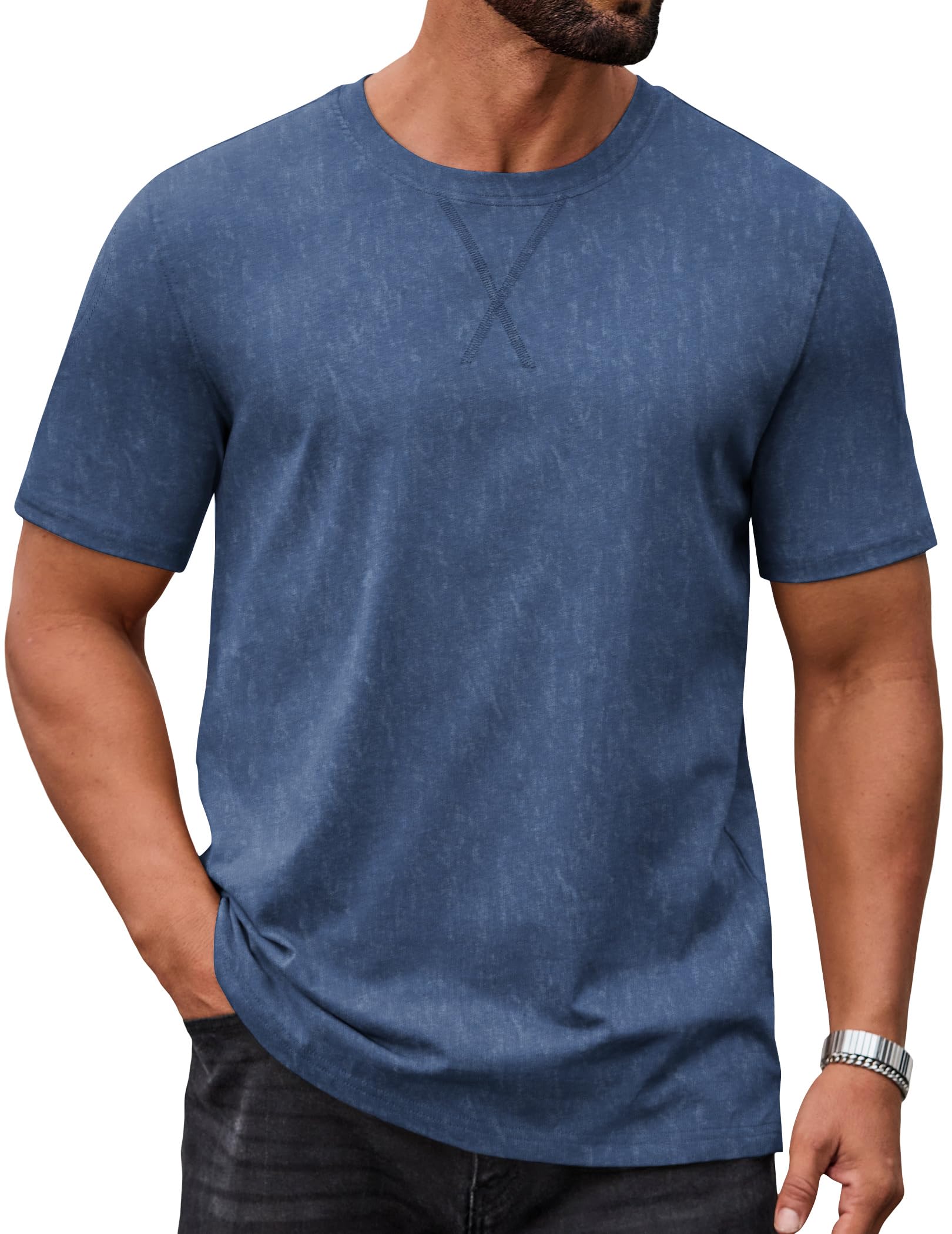 COOFANDY Herren T-Shirt Rundhals Baumwolle Kurzarm Shirt Sommer Casual Regular Fit Tee