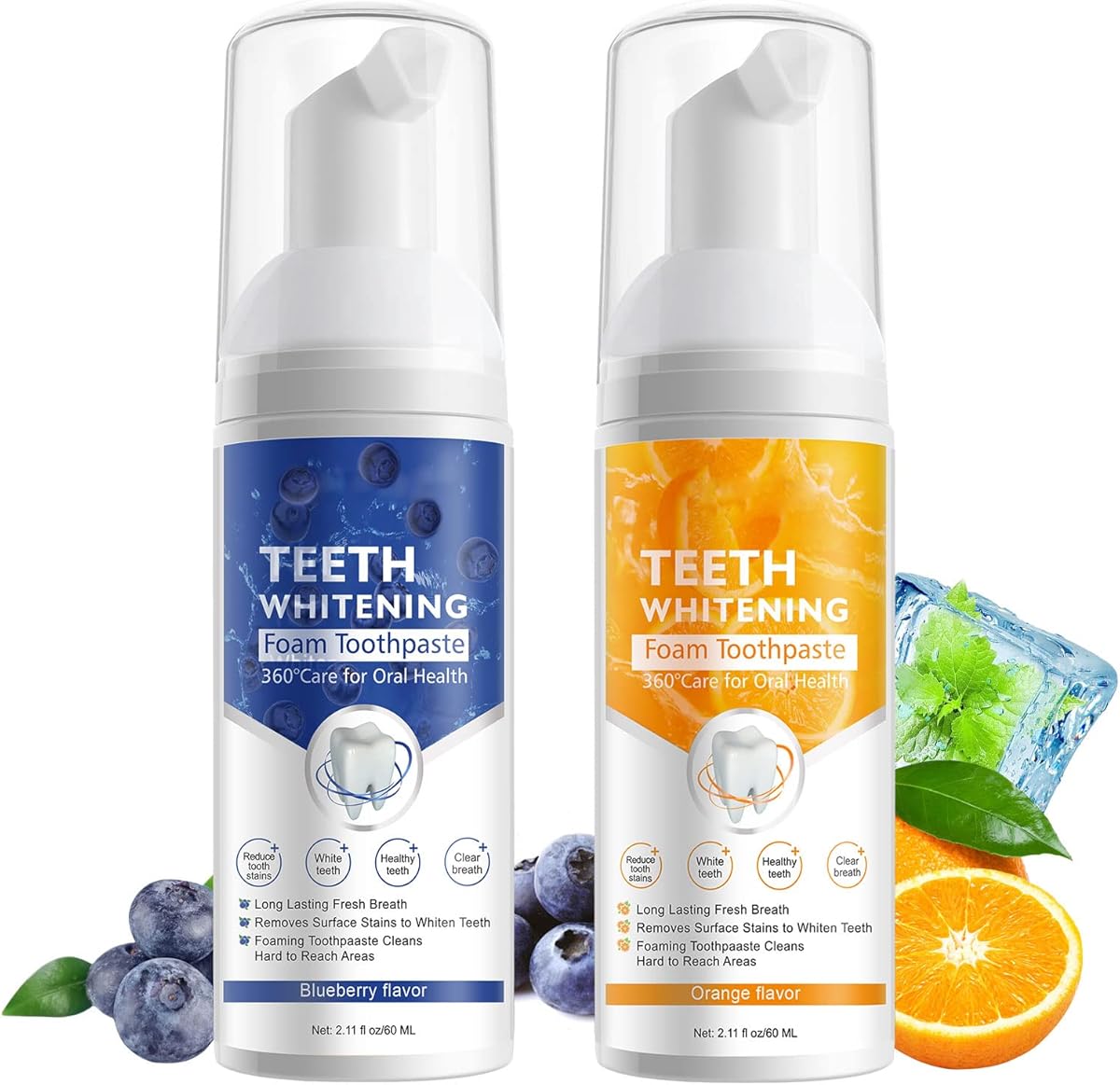 Teeth Whitening Toothpaste, Mousse Foam Toothpaste, 2 Pack Foam Toothpaste for U-Shape Electric Toothbrush, Oral Care-Toothpaste Replacement Natural Mouth Wash Water