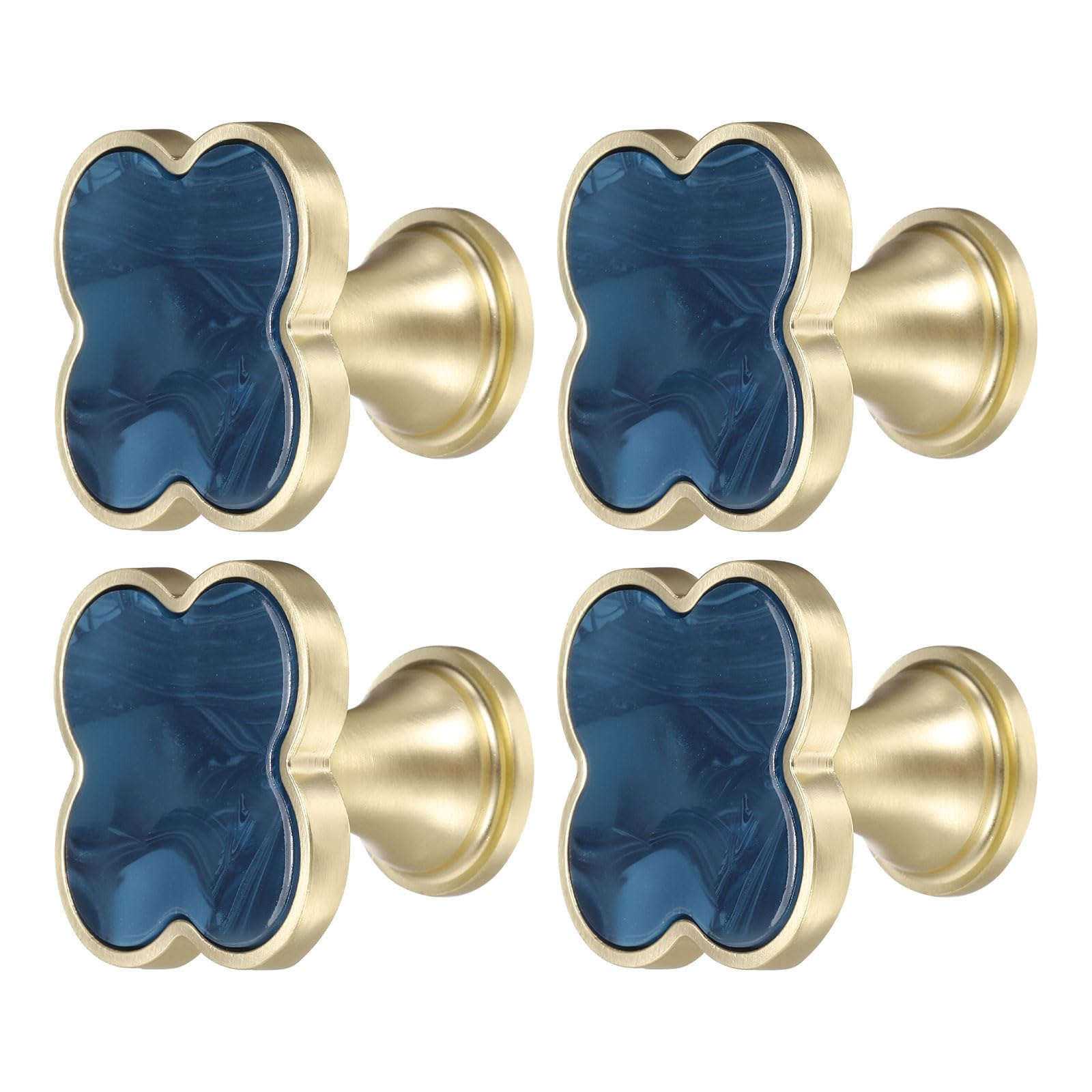 sourcing map 4Pcs Drawer Knobs, Zinc Alloy Decorative Four-Leaf Pull Handles with Screws for Furniture Dresser Wardrobe Cupboard, Pearl Blue