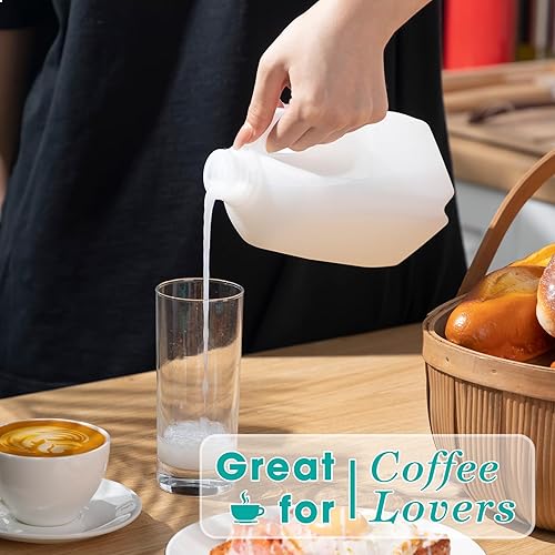 Miniatura 5 de Skylety Paquete de 24 mini jarras de leche de plástico con tapas, botellas vacías de polietileno de alta densidad de soda, recipientes de galones