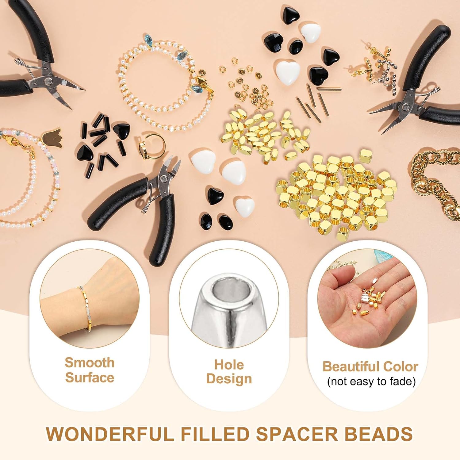 PATIKIL 3x8mm Filled Spacer Beads, 25Pcs Metal Smooth Faceted Tube Tiny Loose Beads for Bracelet Jewelry Making Necklace DIY, Silver image 3