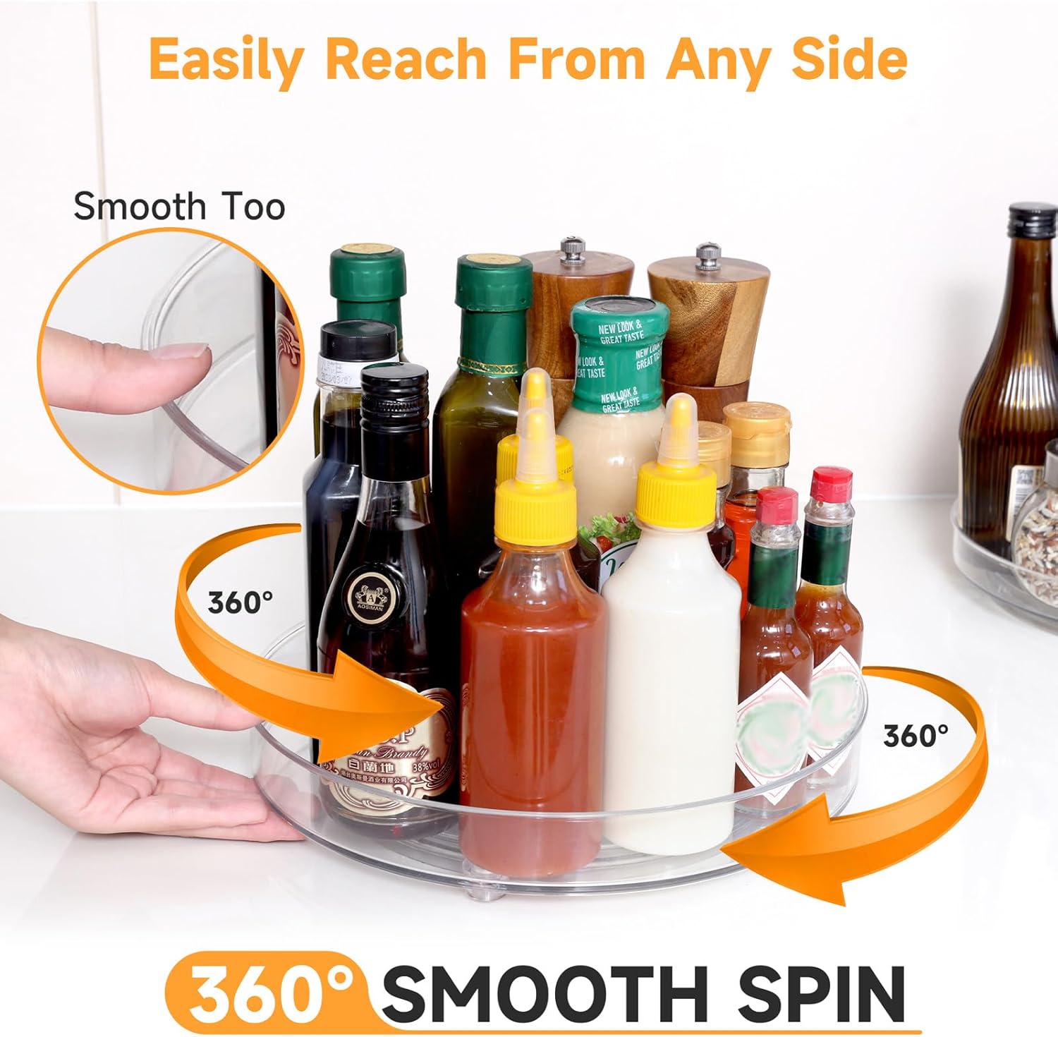 2 Pack Clear Lazy Susan Organizer Turntable, 10.6 & 9.25 Inch Acrylic Lazy Susan Turntable for Cabinet Non-Skid 360° Rotating Spice Rack, Refrigerator, Bathroom, Kitchen, Pantry Organizer