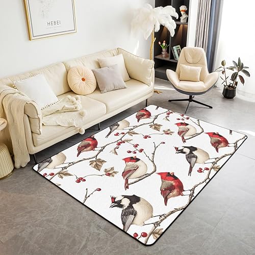 Miniatura 13 de Erosebridal Alfombra de área de Feliz Navidad para niños, cardenales rojos, alfombra de sala de estar, 3 x 5 mas, alfombra decorativa de cabaña