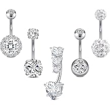 JFORYOU Belly Button Rings Stainless Steel 14G CZ Opal Navel Rings Barbells Women Girls Belly Piercing Jewelry