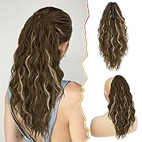 Vista 20 de BARSDAR Extensión de cola de caballo marrón – Extensiones de cabello de cola de caballo con clip de garra de 18 pulgadas para mujer, extensiones