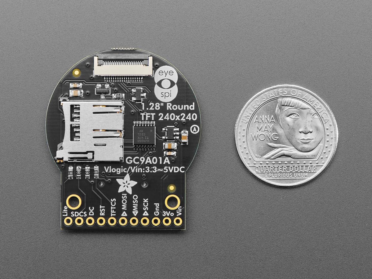 Adafruit Écran rond TFT LCD 1,28" 240 x 240 avec fente microSD, GC9A01A, EYESPI, 6178