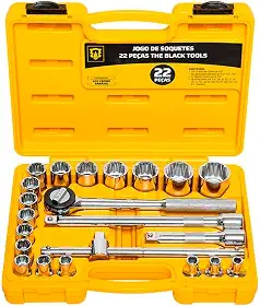 Jogo Kit de Ferramentas Manuais Chave Catraca 1/2 8 a 32mm BCS022 The Black Tools Cor Amarelo